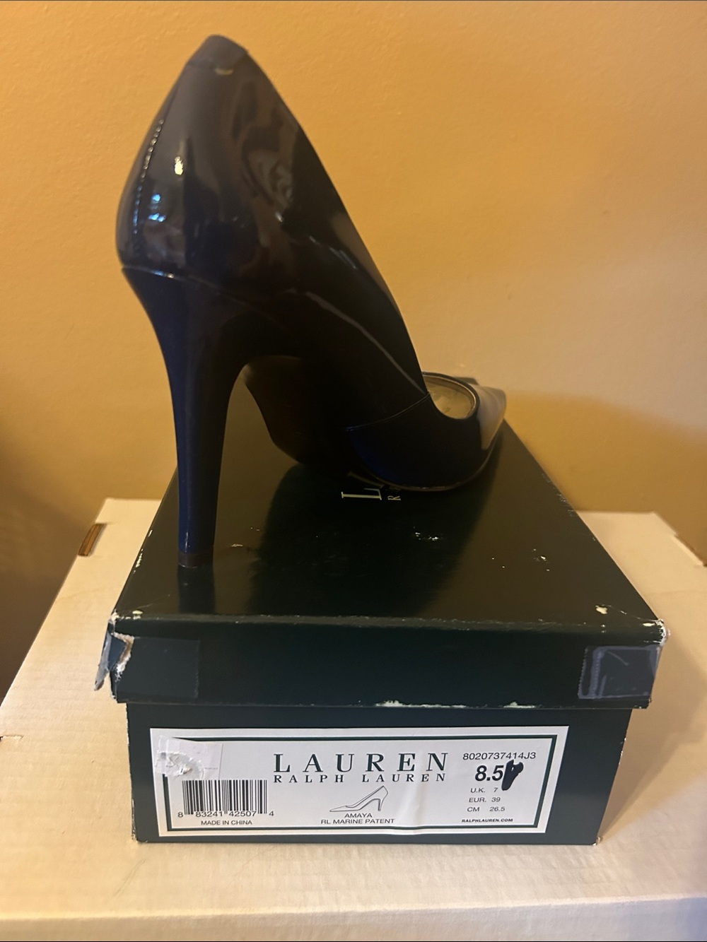 Lauren Ralph Lauren Navy Patent Leather Pointed-Toe Stiletto Pump
